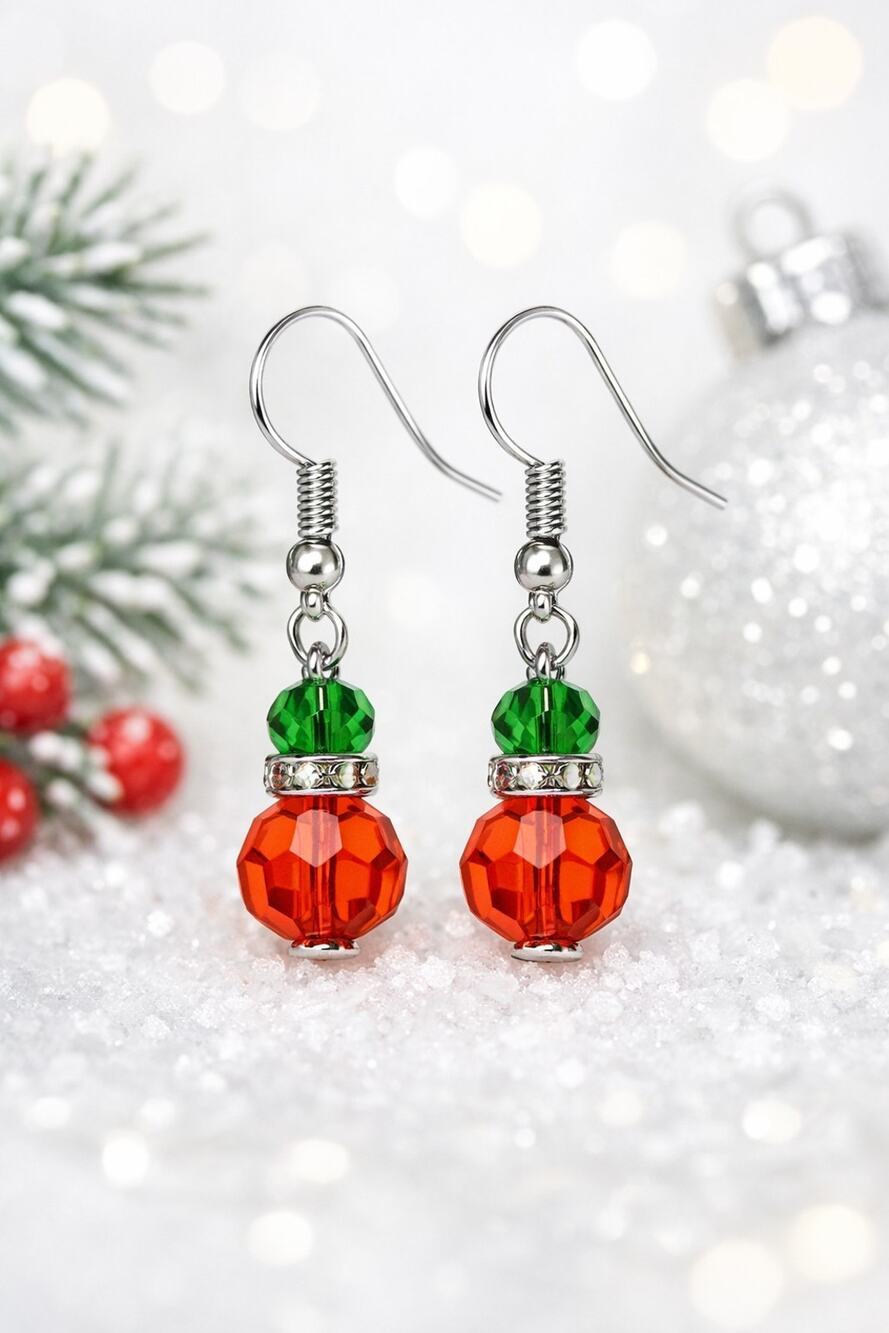 Handmade Round & Rondelle Glass Earrings: Holiday Festive #C6